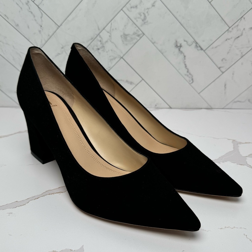 Marc Fisher Zala Block Heel Pointy Toe Pump in Black Suede size 8.5